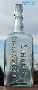 Antique Aqua Simons Patent Medicine Jamaica Ginger Bottle Binghamton Ny Bim
