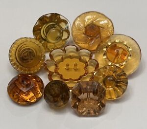 Antique Vintage Lot Of 9 Transparent Amber Glass Buttons 3 8 To 7 8 Bf4 