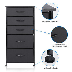 5 Drawers Dresser For Bedroom Organizer Unit Dresser Storage Tower Cabinet Black