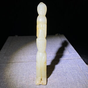 Old Chinese Hetian Jade Carving Dynasty Palace People Knees Man Statue