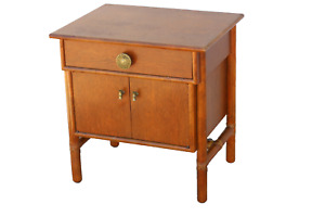 Authentic Mcguire Floating Wood Frame Chest Nightstand End Table Brass Hardware
