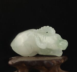 China Natural Jade Hand Carved Statue Zodiac Ox Cattle Pendant H