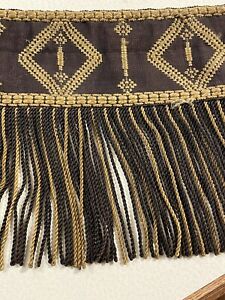 Antique Embroidered Fringed Theater Valance Heavy Fabric French Victorian Qty 2
