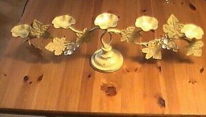 Vtg Italian Tole Figural Floral Grapes Candelabra Mid 1900s Iron Chippy Painted