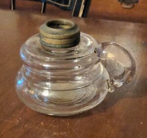 Antique American Glass Kerosene Oil Finger Lamp 19th Century Applied Handle