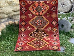 Vintage Turkish Rug Tribal Handmade Wool Farmhouse Carpet Antique 3 X 5 Ft