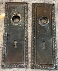 Pair Antique Vintage Door Plates Backplates Escutcheon Knob Back Plate
