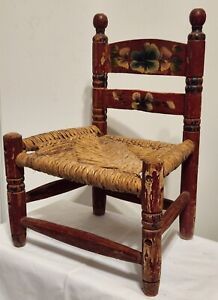 Old Antique Vintage Mexican Folk Art Art Deco Childs Wicker Chair Red