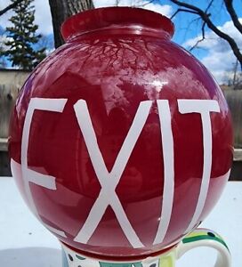 Antique 1930s 40s Ruby Red Glass Exit Round Globe Theatre Apartment Warehouse