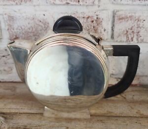 C 1930 S 40 S Art Deco Silver Plate Tea Pot Ebony Wood Handle Bakelite Finial 