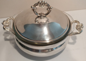 Vintage Silver Plated 3 Piece Covered Serving Dish With Glass Liner