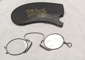 Antique Pince Nez Eyeglasses Leather Case Ford Oht Girard Ave Philadelphia Chips