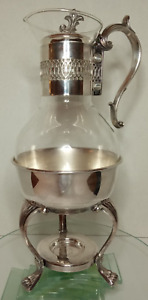 Vintage Fb Rogers Silver Plate Carafe Pot W Candle Warmer Base Glass Coffee Tea