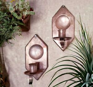 Antique Hammered Copper Candle Wall Sconces Handmade Arts And Crafts Movement