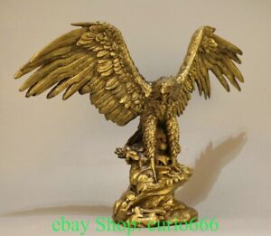 20 Old Chinese Purple Bronze Gold Dynasty Eagle Hawk Falcon Wing Animal Statue