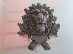 Black Forest Carved Wood Lion Head Mask Wall Fixture