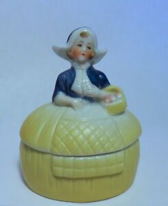 Antique German Dutch Lady Girl Dresser Doll Trinket Powder Box Jar Pot Germany