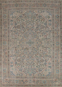 Medallion Traditional Vintage Ivory Handmade Wool Tebriz Area Rug Carpet 8x11