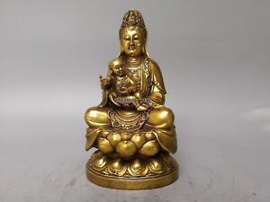 11 Brass Carved Chinese Folk Worship Guanyin Avaloktesvara Sending A Child