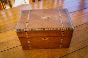 Antique Victorian Sewing Box Marquetry Inlay Tunbridge Wear Oak Wood