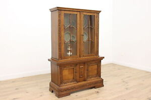Scandinavian Antique Oak China Or Curio Display Cabinet 45160