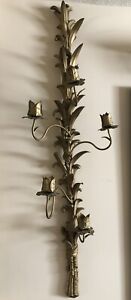 Rare Old Gilt Iron Wall Sconce Candleholder Vertical Garland 48 Gothic Church