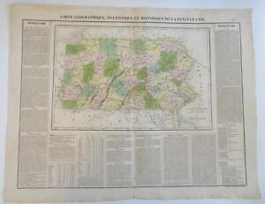 Pennsylvania Scarce Early State Map 1825 Buchon French Carey Lea Large Lovely