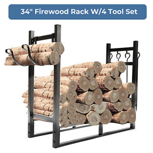 34 Indoor Outdoor Firewood Log Rack Steel Fireplace Storage Holder Heavy Duty