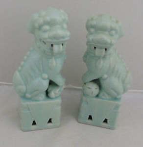 Vintage Mcm Pair Of Foo Dogs Japan Ceramic Bookends 8 Tall