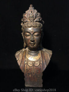 11 Ancient China Bronze Gilt Buddhism Guanyin Goddess Buddha Head Bust Statue