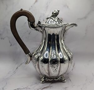 Edwardian Silver Plated Tea Pot W Wooden Handle Rose Hip Lid 1881 Rogers Canada