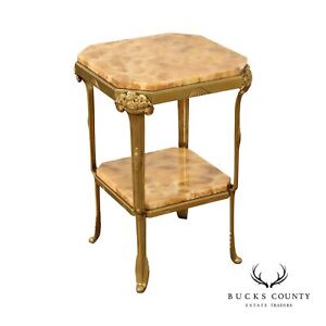 French Art Nouveau Two Tier Onyx And Brass Side Table