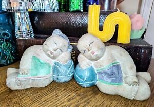 Vintage Wood Carved Chinese Pillow Babies Set