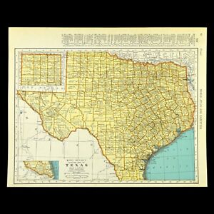 Vintage Map Of Texas Wall Art Decor Original 1940s Houston Austin Dallas