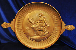 Neoclassical Tazza Goddess Harp Sphinx Winged Ormolu Relief Spelter Gilt Bowl