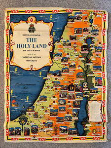1950s Schools Illustrated Map Of The Holy Land By National Savings Movement