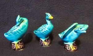 Antique Chinese Small Porcelain Turquoise Ducks Set Of Three Early 20th Century