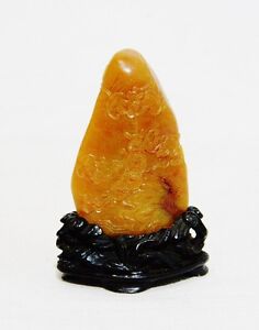 Nice Hand Carved Chinese Yellow Shou Shan Stone Boulder 3