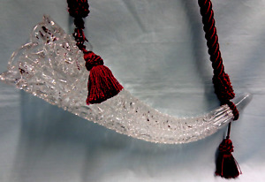 Vintage Glass Crystal Hanging Cornucopia Powder Horn Shape With Maroon Braid 13 
