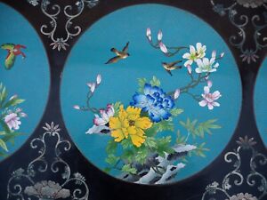 49in Cloisonne Table Lacquered Asian Oriental Chinoiserie Monumental Flower Bird