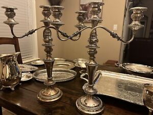 English Silver Plated Candelabras Vintage Art Deco Silverplated Candle Holders