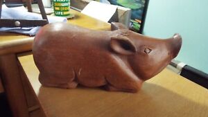 Primitive Handcarved Wooden Pig Asian Influence With Secret Hiding Area