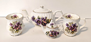 Arthur Wood Son African Violets Tea Pot 6496 With Cups And Mini Tea Pot