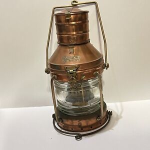 True Vtg Nautical Anchor Ship Buoy Lantern Oil Lamp Copper Brass Glass 13 5 
