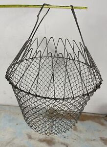 Vintage French Wire Collapsible Hanging Egg Vegetable Fruit Basket 9 Antq Style