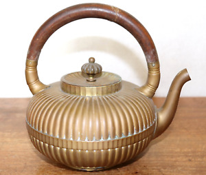 Antique Gorham V4 Brass Japanese Style Ribbed Tea Kettle Dated 1885
