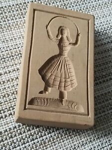 Antique Carved Wooden Girl Skipping Rope Butter Stamp Print Treenware