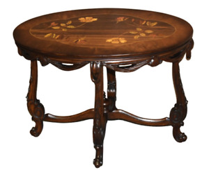 Vintage Carved Inlaid French Style Walnut Cocktail Table