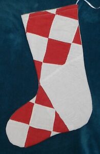 Gorgeous Red White Antique Vintage Cutter Quilt Christmas Stocking 22 131