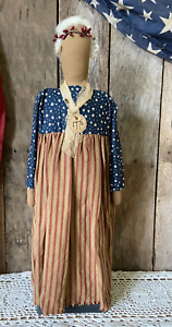 Primitive Country Farmhouse Handcrafted Patriotic Americana Lady Liberty Doll